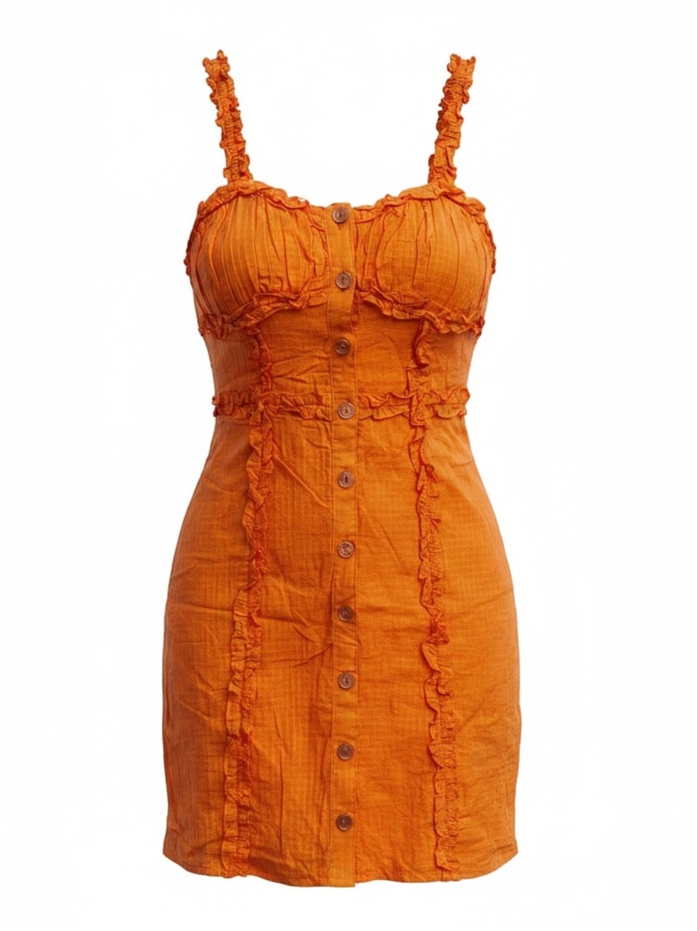 Urban Outfitters Orange Ruffle-Trim Button Front Slip Dress